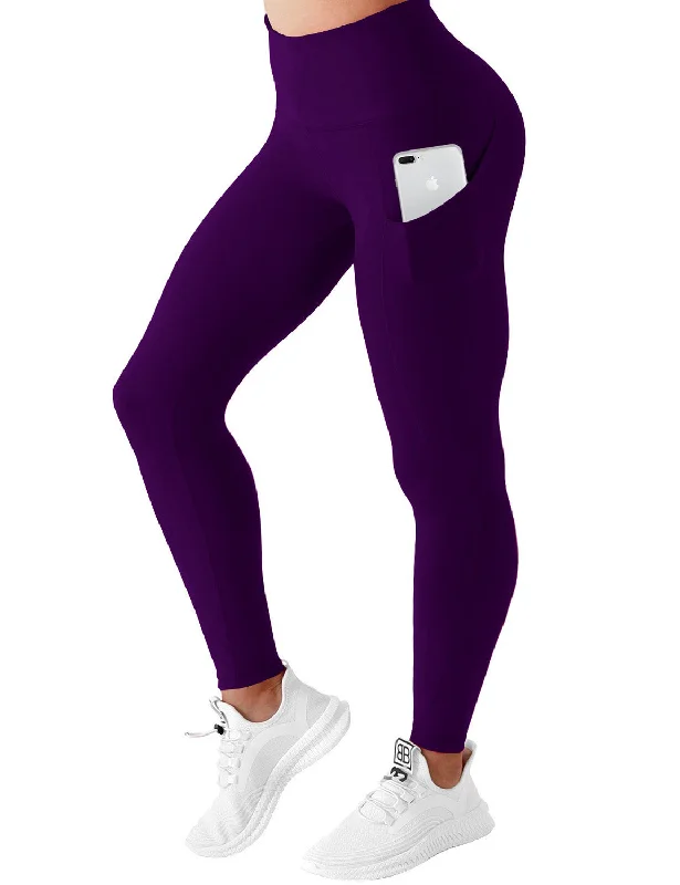 High Waist Side Pockets Running Pants eggplantpurple_Running