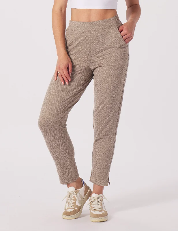 On The Go Ankle Pant: Mocha Herringbone