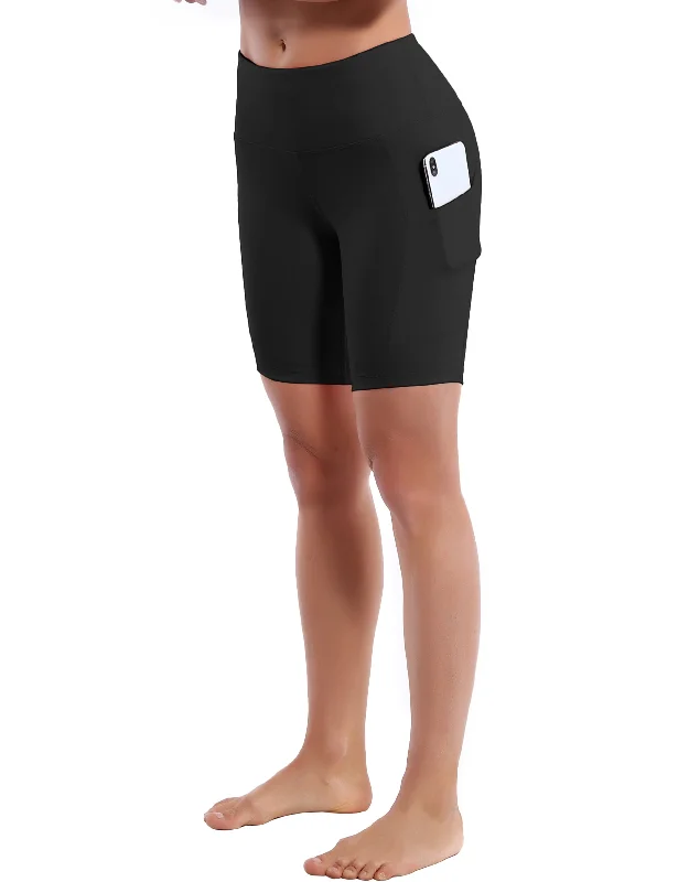 8" Side Pockets Yoga Shorts black