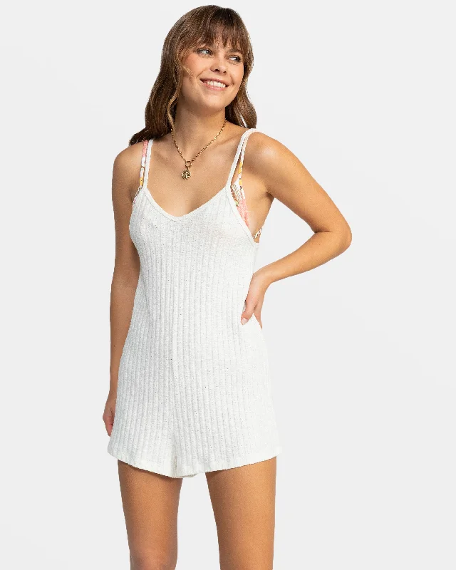 On Our Way V- Neck Romper - Egret