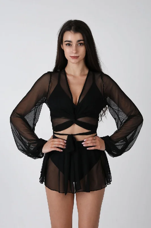 REV ACTIV Mesh Wrap Blouse - Black